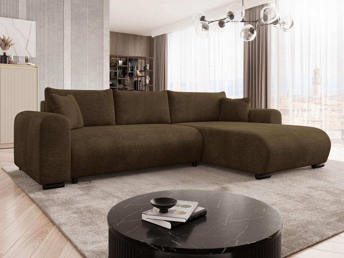ECKSOFA Merkos - Dunkelbraun/Schwarz, Holz/Textil (285/188cm) - MIRJAN24