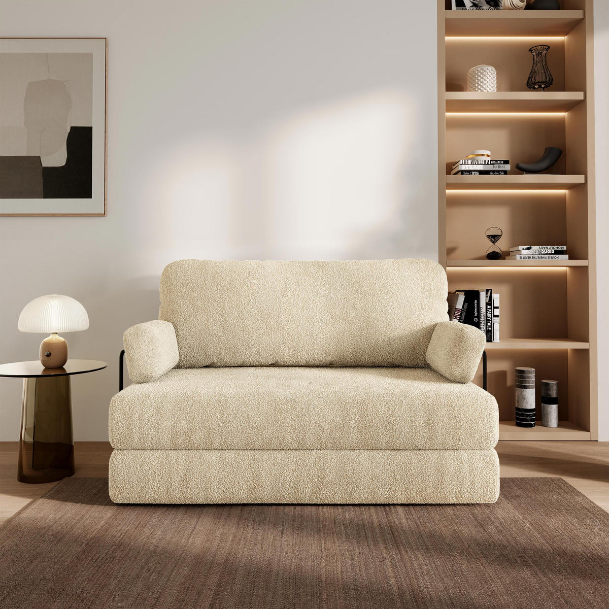 BETTSOFA KESTE aus Schaumstoff Bucle-Stoff Creme Schlaffunktion - Creme, Textil (140/86/60cm) - MASSENO