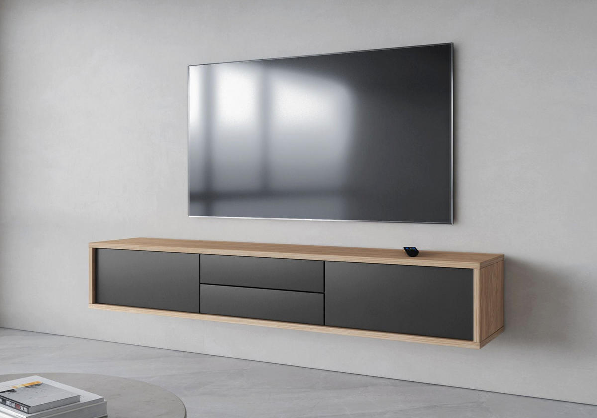 TV-LOWBOARD Moddern Eiche / Anthrazit mit Schubladen 180/32/36 cm - Anthrazit/Beige, Holzwerkstoff (180/32/36cm) - Selsey