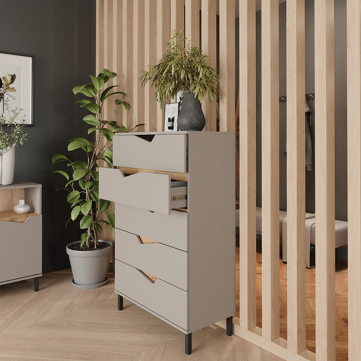 KREDENC Marelle Béžový dub/Artisan - světle šedá/šedobéžová, kompozitní dřevo (76/120/38cm) - Vicco