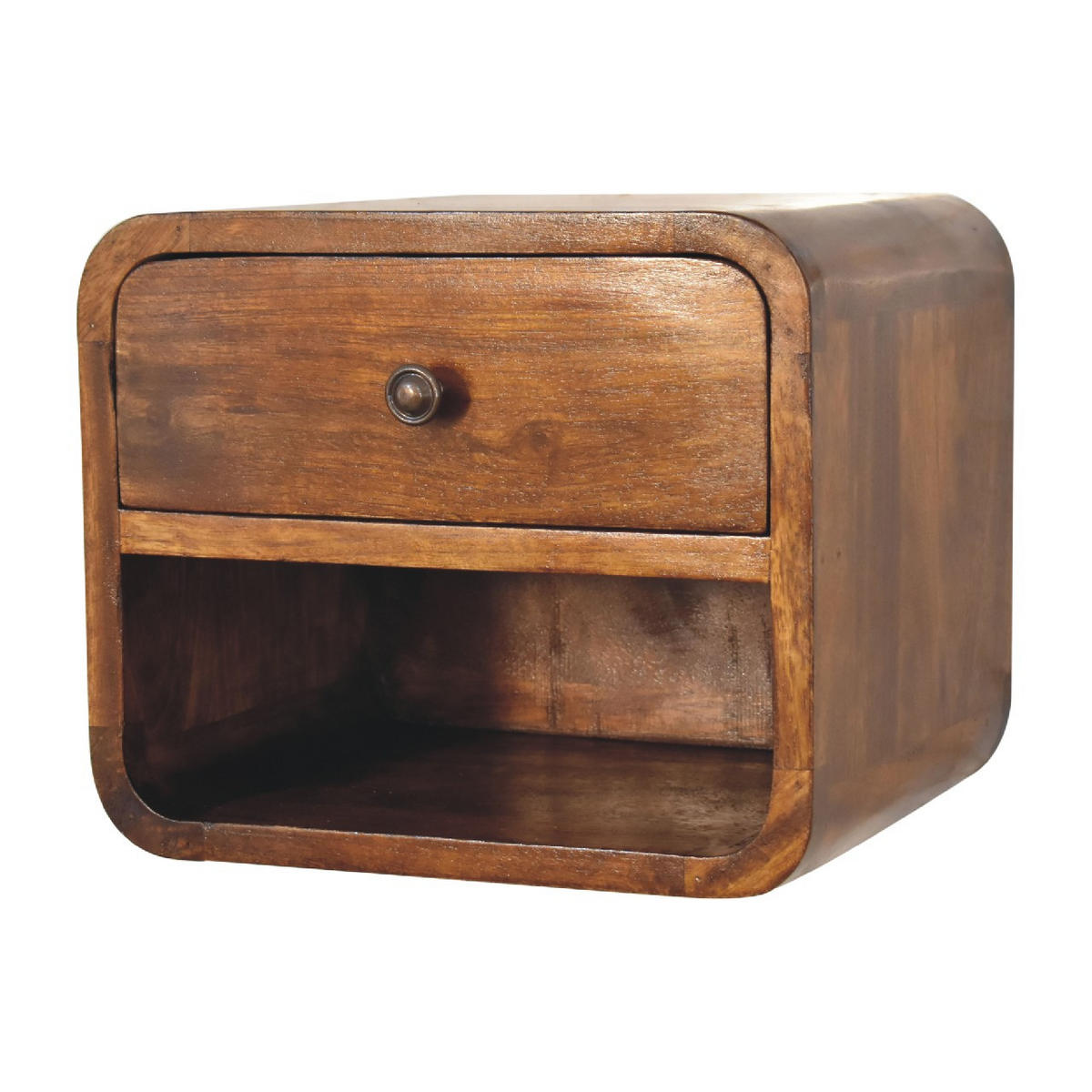 NACHTTISCH mit einer Schublade, wandmontierbar - Kastanienfarben/Messingfarben, Holz/Metall (30/25/25cm) - Artisan Furniture