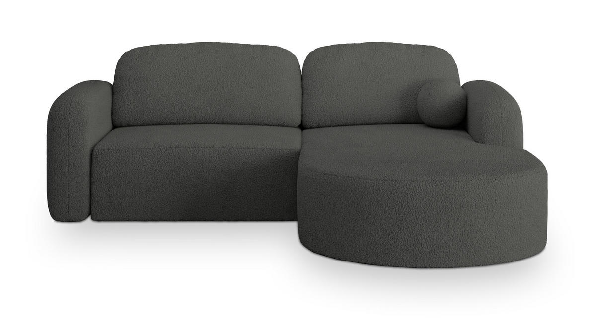 ECKSOFA AMILIA R-S Grau Boucle-Stoff mit Schlaffunktion - Grau, Holz (263/174cm) - MASSENO