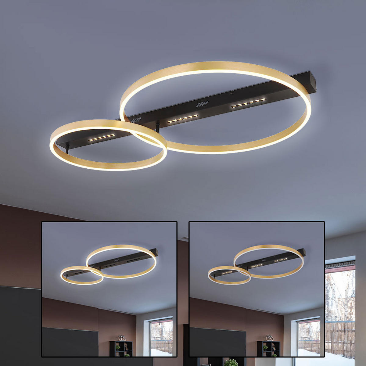 LED DECKENLEUCHTE Luffy Schwarz Gold - Schwarz, Metall (93/58.5/10.2cm) - Globo Lighting