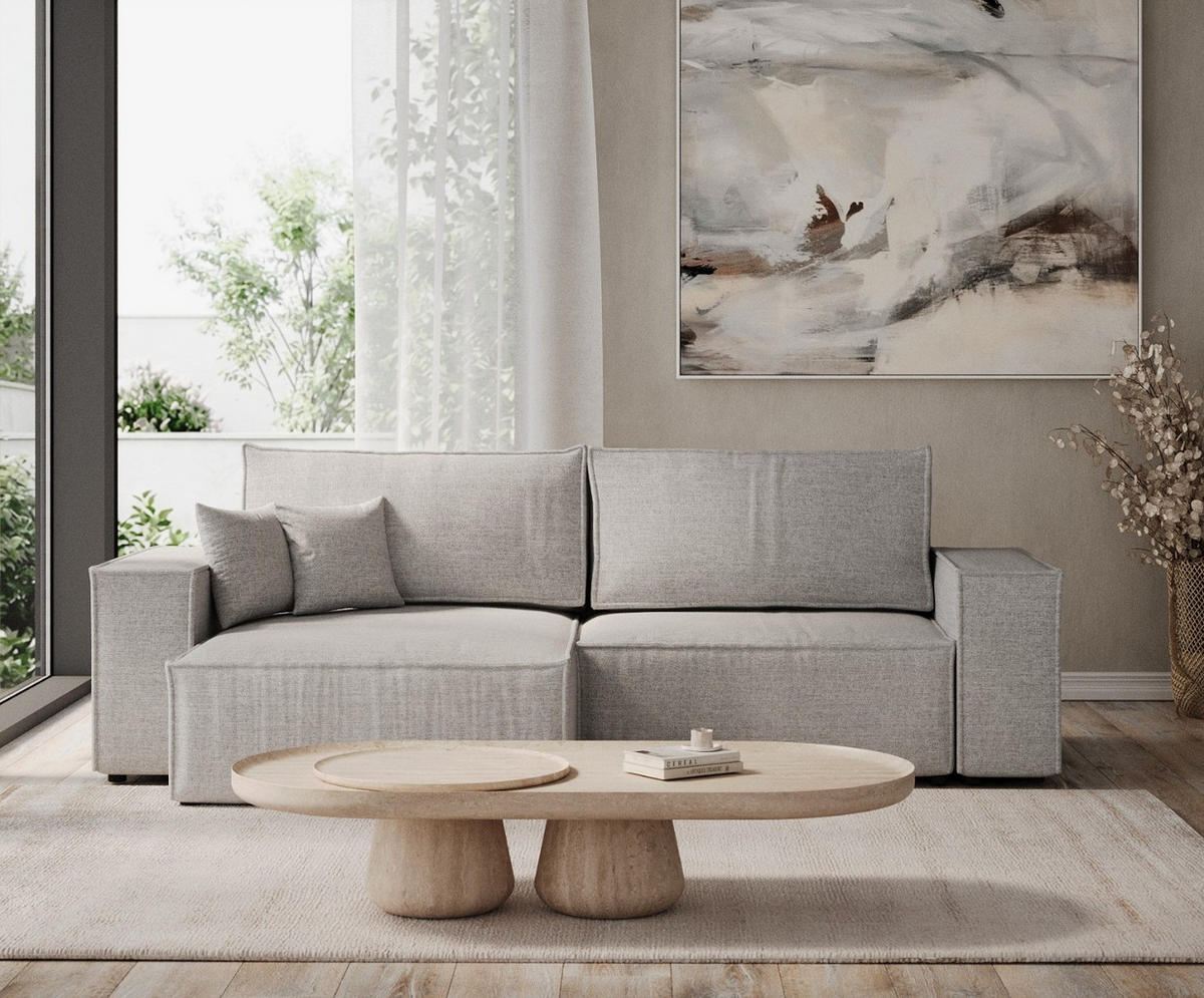 ROHOVÁ SEDAČKA CAVO, textil, Světle šedá - černá/světle šedá, dřevo/kompozitní dřevo (255/148cm) - AltaBeds