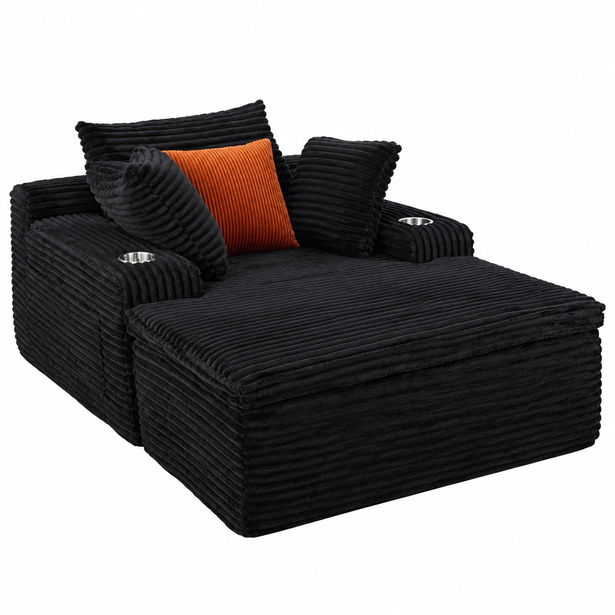 SCHLAFSOFA mit Chaiselongue, 3 Kissen, Cord, Schwarz - Schwarz, Kunststoff (112/63/165cm) - Meubliv