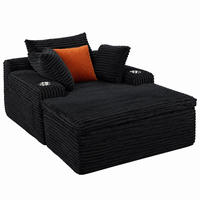 SCHLAFSOFA mit Chaiselongue, 3 Kissen, Cord, Schwarz - Schwarz, Kunststoff (112/63/165cm) - Meubliv