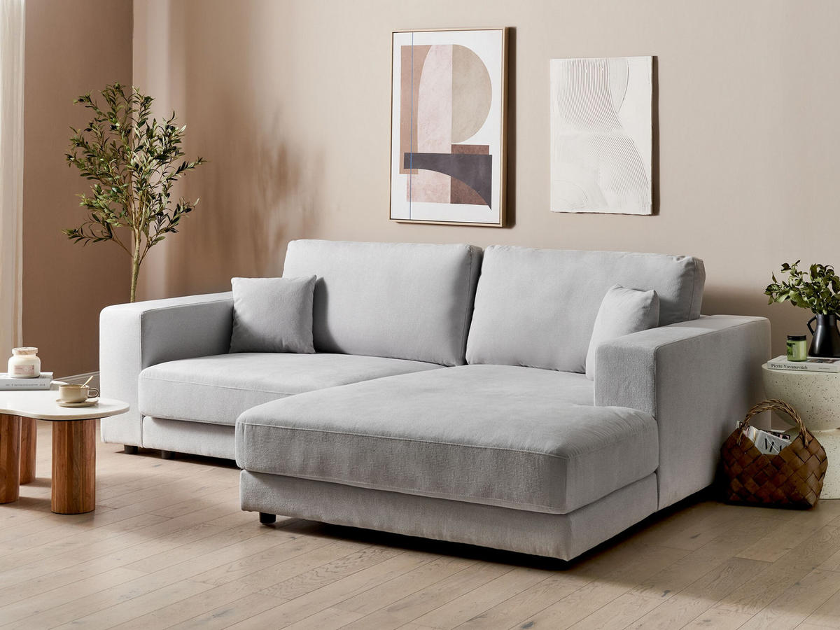 3-SITZER-ECKSOFA hellgrau rechtsseitig Lofoten - Schwarz/Grau, Textil (250/190cm) - Beliani