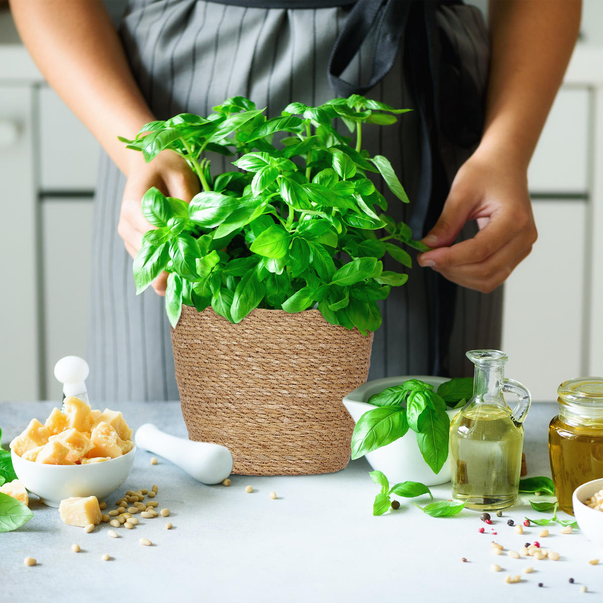 3XSEEGRAS-BLUMENTOPF - Hellbraun, Kunststoff/Textil (20cm) - Relaxdays