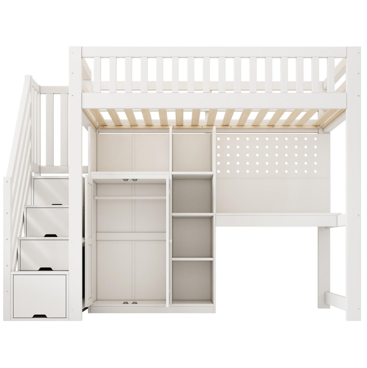 HOCHBETT 90/200 cm Weiß mit Schreibtisch, Kleiderschrank und Stauraum - Weiß, Holz (90/200cm) - MIVRAY