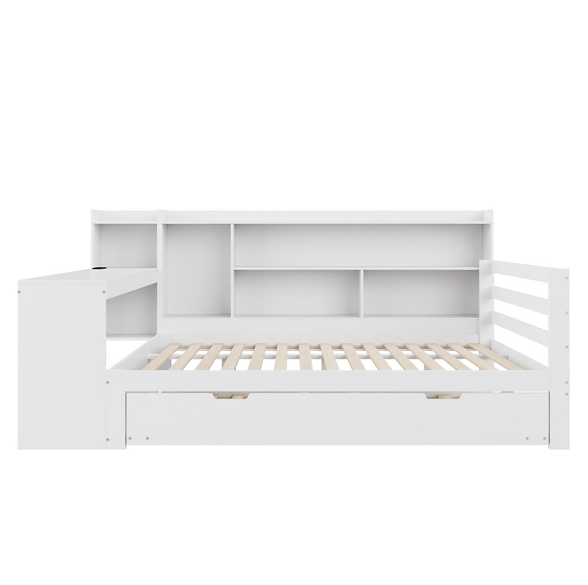 SCHLAFSOFA 140/200 cm mit Ausziehbett, Schreibtisch, Regalen und USB-Steckdose, Weiß - Weiß, Holzwerkstoff (165/100/245.5cm) - Redom