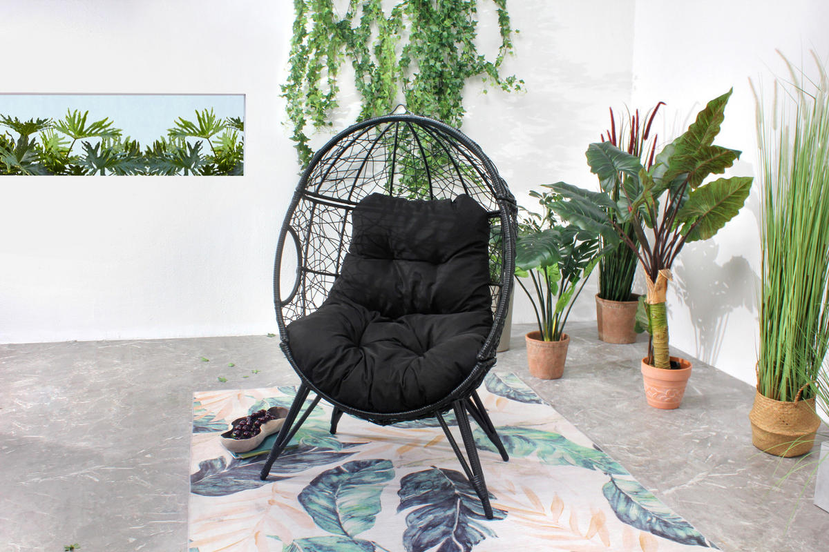 GARTENMUSCHEL Gestell aus Kunstharz Schwarz Rattanoptik - Schwarz, Kunststoff (82/155/95cm) - Concept Usine