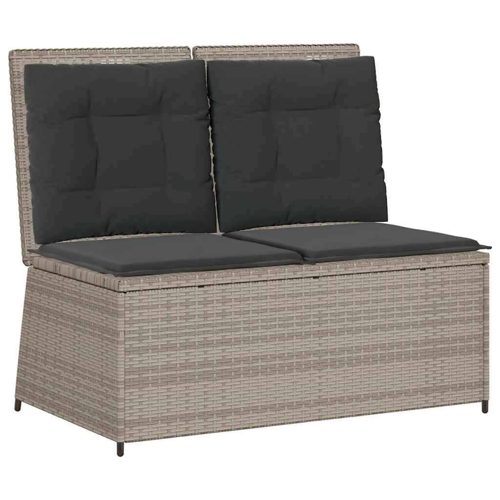 GARTENBANK Verstellbar mit Kissen Hellgrau Poly Rattan - Grau, Kunststoff (95/95/108cm)