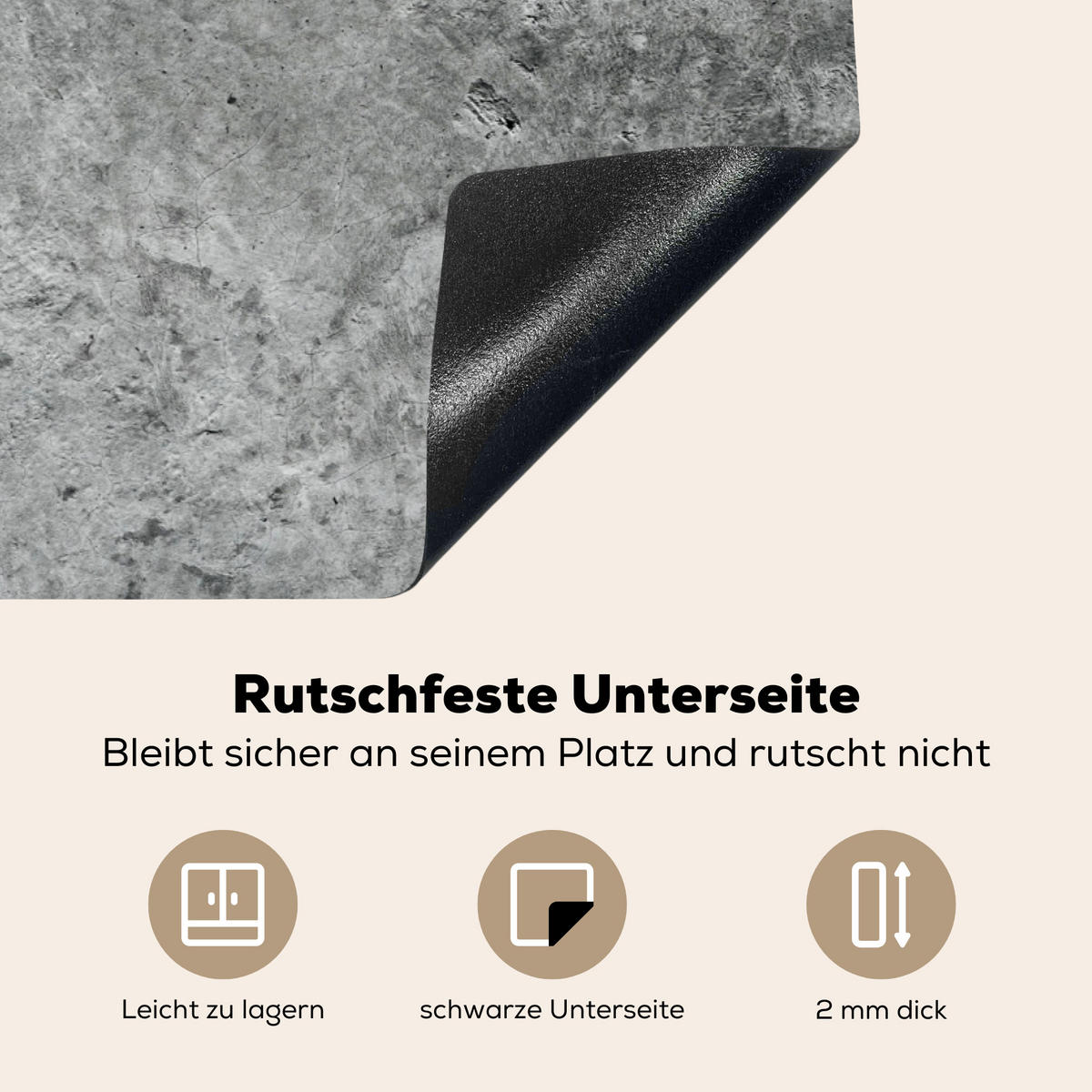 HERDABDECKPLATTE Beton - Schiefer - Grau -Betonstruktur Induktionsmatte 81x52 cm - Grau, Kunststoff (81/52/0.2cm) - MuchoWow