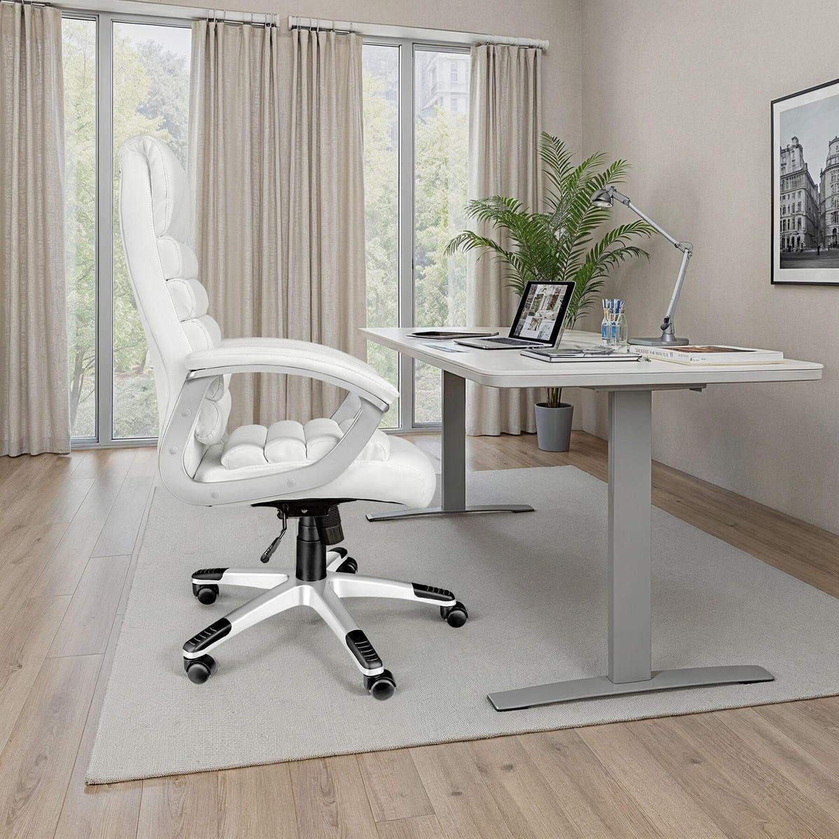 BÜROSTUHL Paul,einstellbare Wippfunktion,weiß - Weiß, Textil (66/124/60cm) - tectake