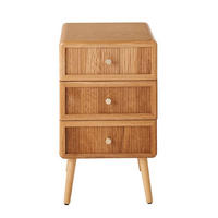 NACHTTISCH mit 3 Schubladen und lamellenartiger Front 35/71/42 cm - Eschefarben, Holzwerkstoff (35/71/46cm) - Calicosy