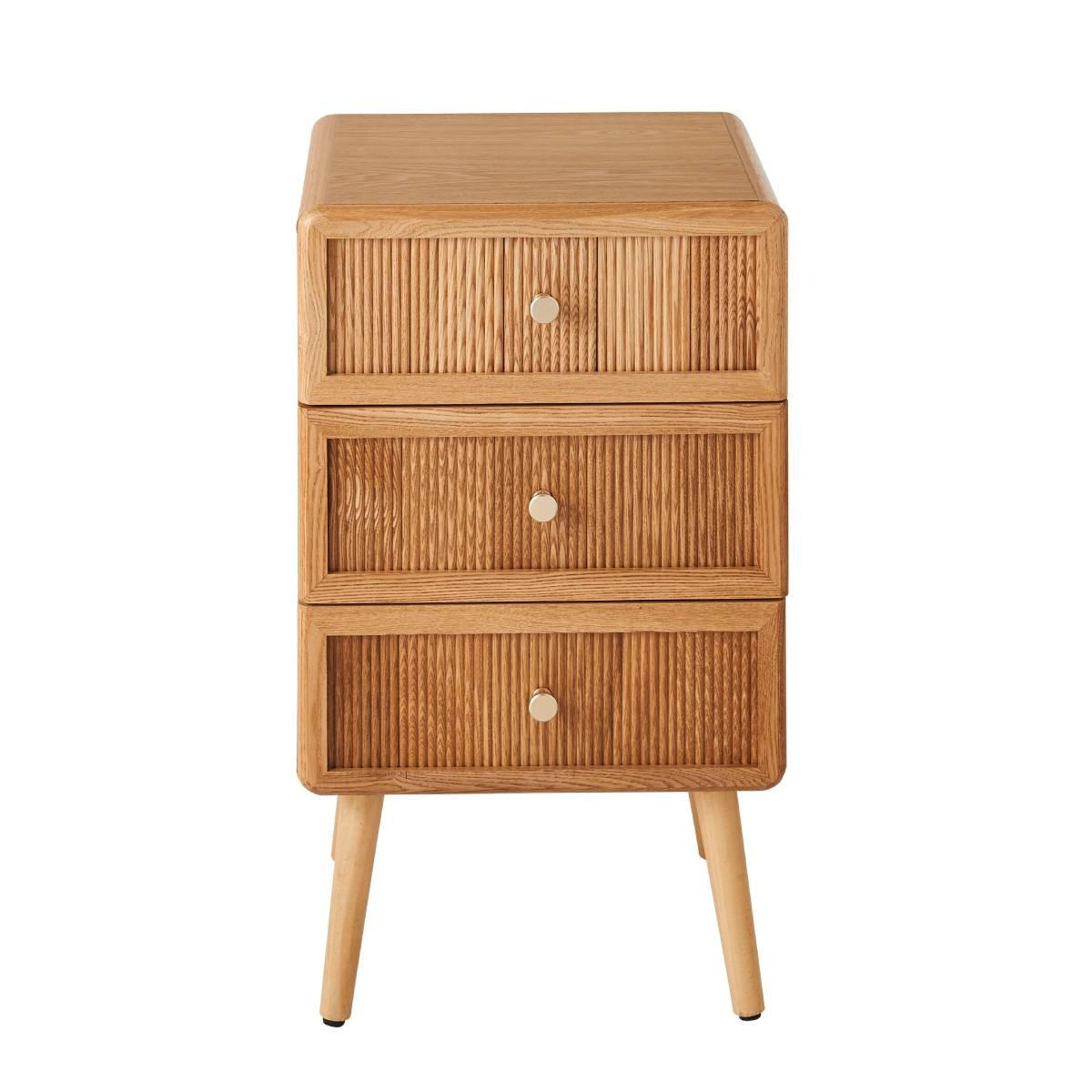 NACHTTISCH mit 3 Schubladen und lamellenartiger Front 35/71/42 cm - Eschefarben, Holzwerkstoff (35/71/46cm) - Calicosy