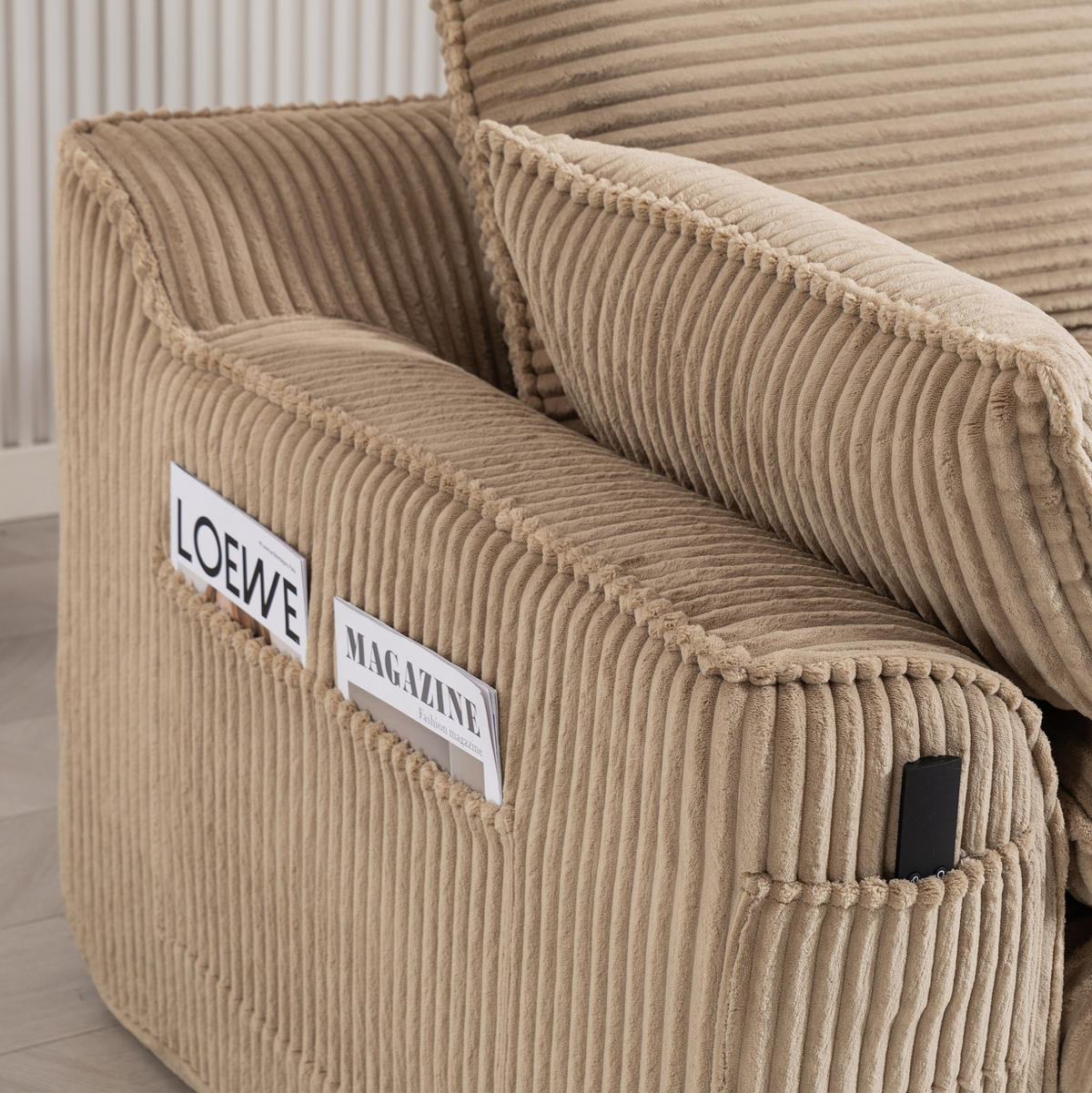 2-SITZER-SOFA 191/94/85 cm mit Seitentaschen, Kissen und Federkern, Khaki - Beige, Textil (191/85/94cm) - Redom