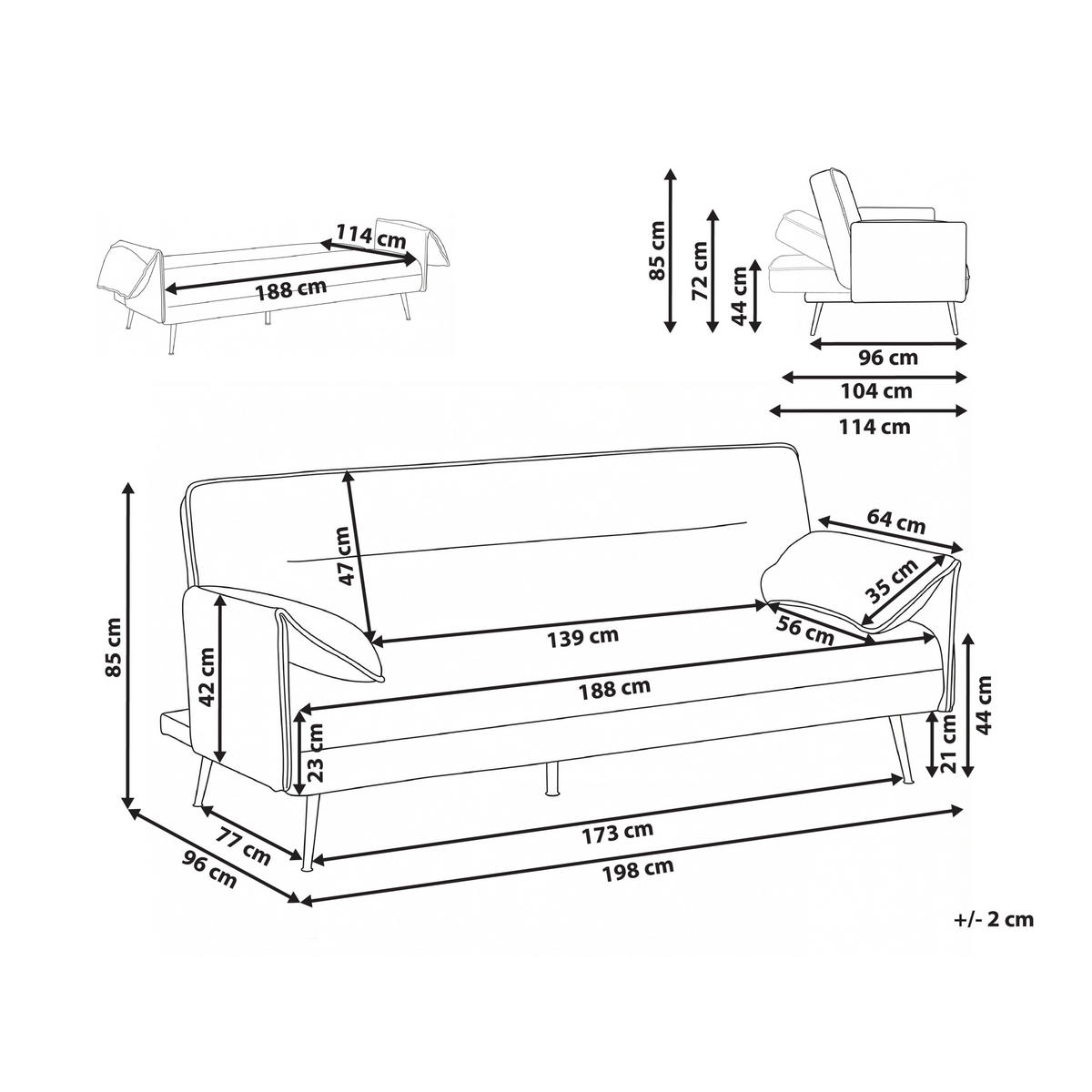 SCHLAFSOFA 3-Sitzer Stoff Cremeweiß Vayla - Creme, Textil (198/85/64cm) - Beliani