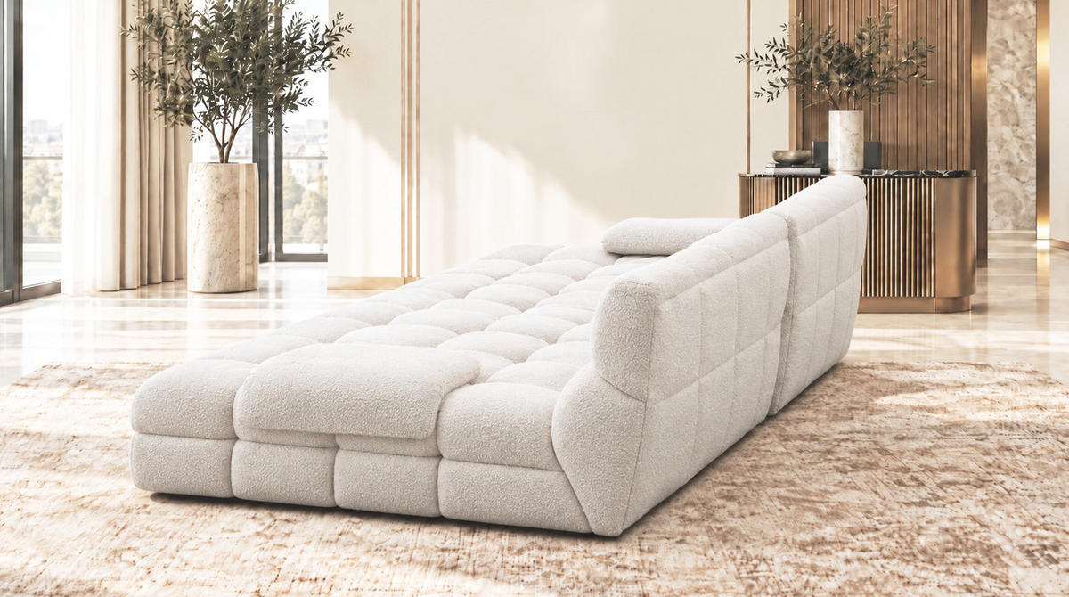BIG SOFA AMIA Beige Bouclé - Beige/Schwarz, Kunststoff/Textil (290/86/178cm) - KAWOLA