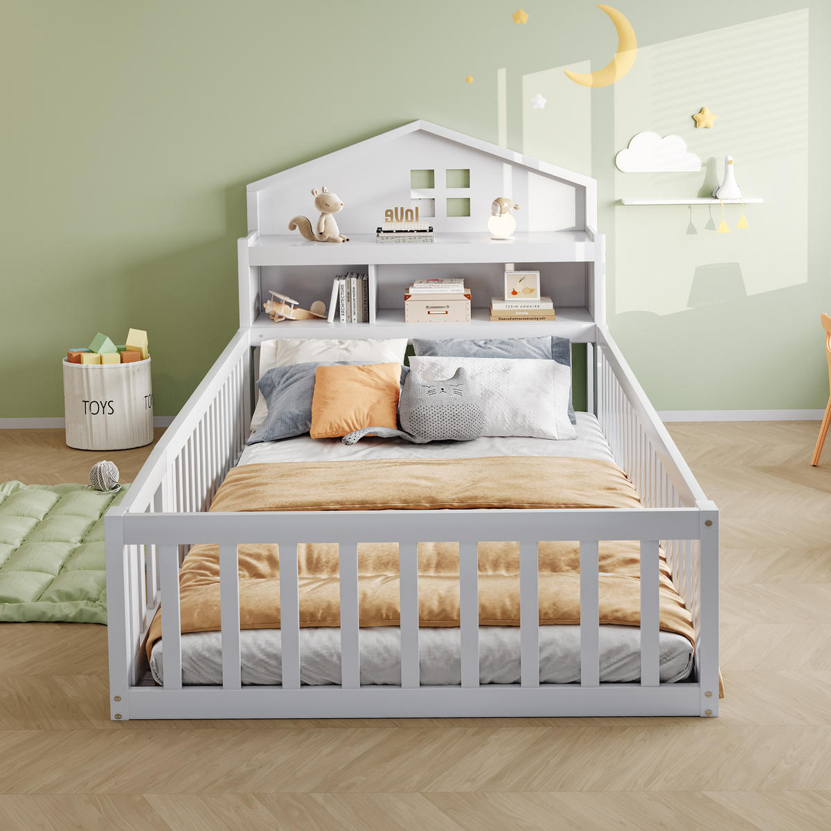 KINDERBETT 90/200 cm Weiß Hausbett mit Stauraum und Lattenrost - Weiß, Holzwerkstoff (90/200cm) - OKWISH