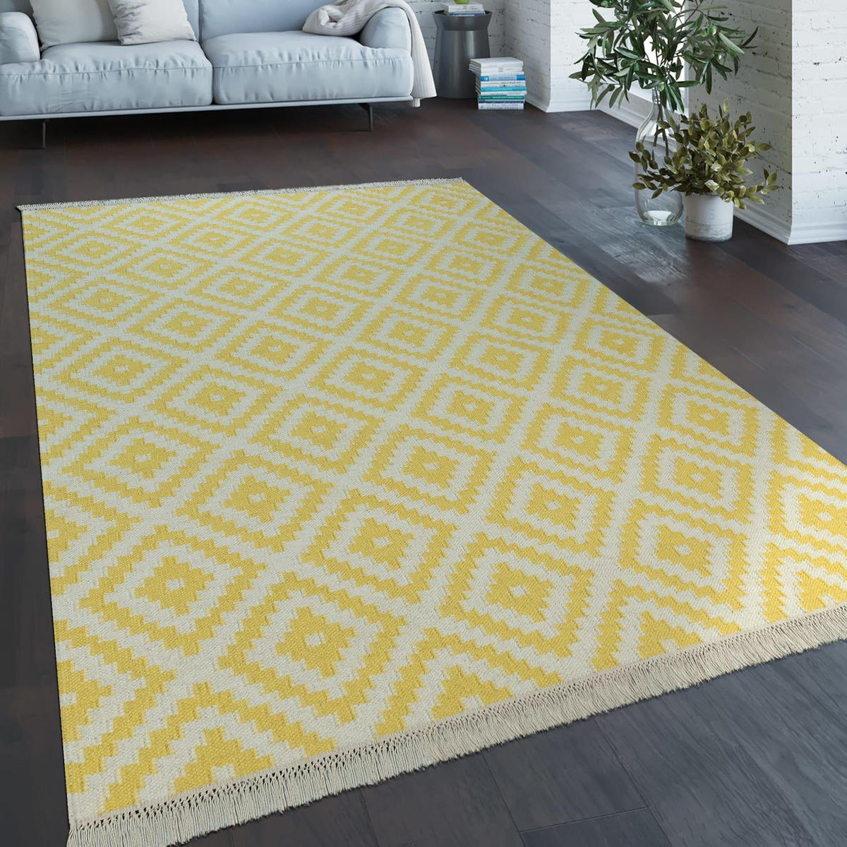 NATURFASER-TEPPICH KENITRA 500 GELB-WEISS 120X170 - Hellgelb, Naturmaterialien (120/170cm) - Paco Home