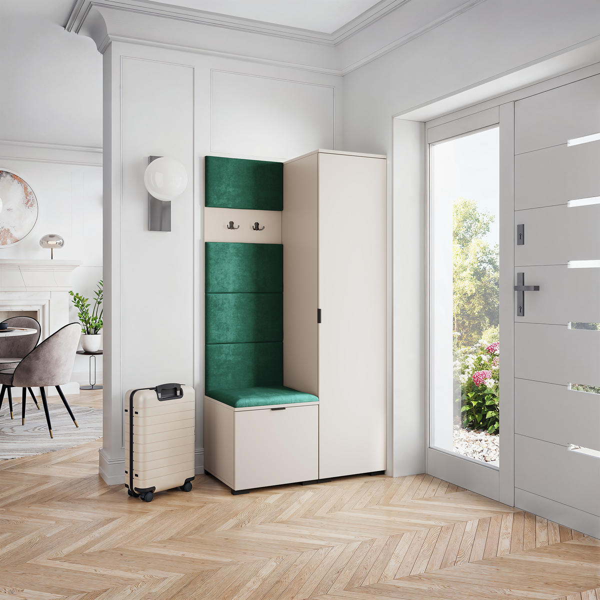 GARDEROBENSCHRANK LORI 95/181/51 cm Modern Garderobe-Set Kaschmir - Kaschmir/Grün, Holzwerkstoff (95/181/51cm) - MASSENO