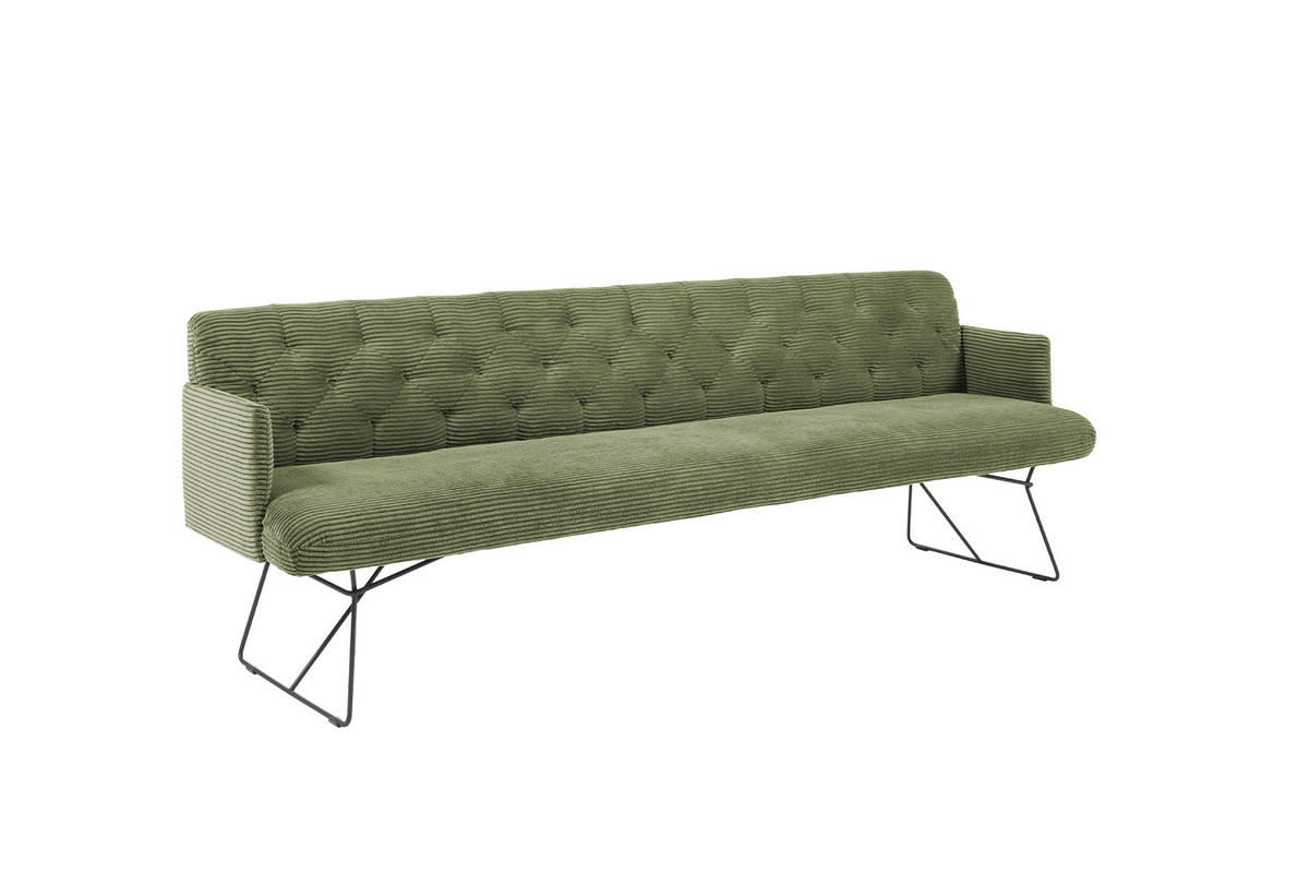 ESSZIMMERBANK CHARME Grün Cord - Olivgrün/Grün, Textil (246/85/69cm) - KAWOLA
