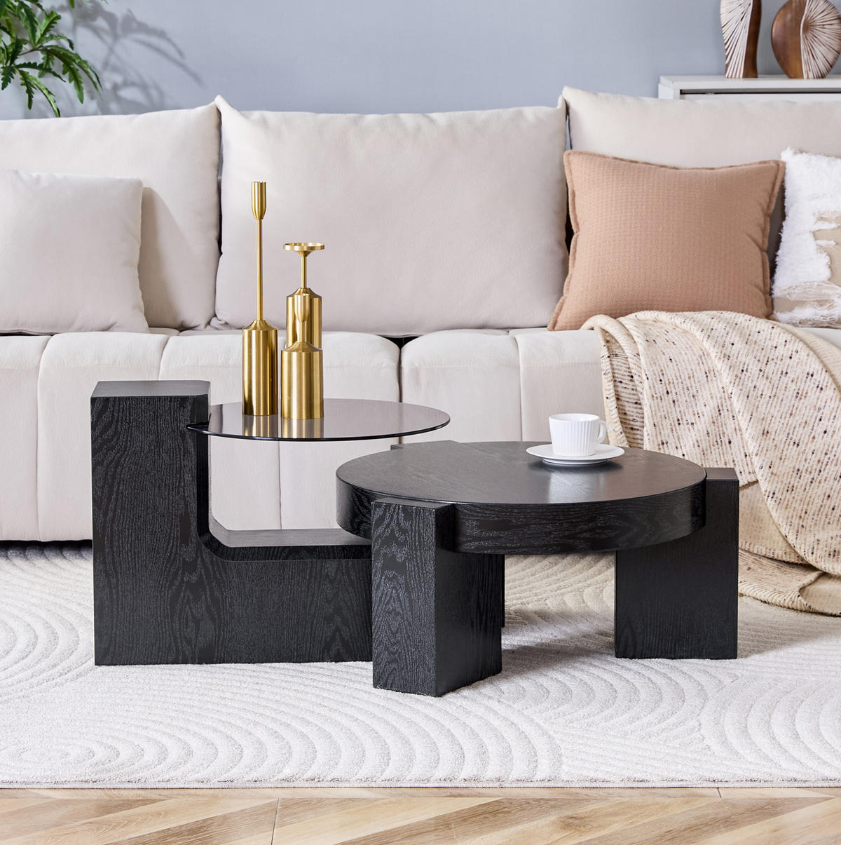 COUCHTISCH-SET 61/61/30 cm 2-teilig mit Sicherheitsglas, MDF-Ablage und zerlegbarem Design, Schwarz - Schwarz, Holzwerkstoff (61/61/30cm) - Redom