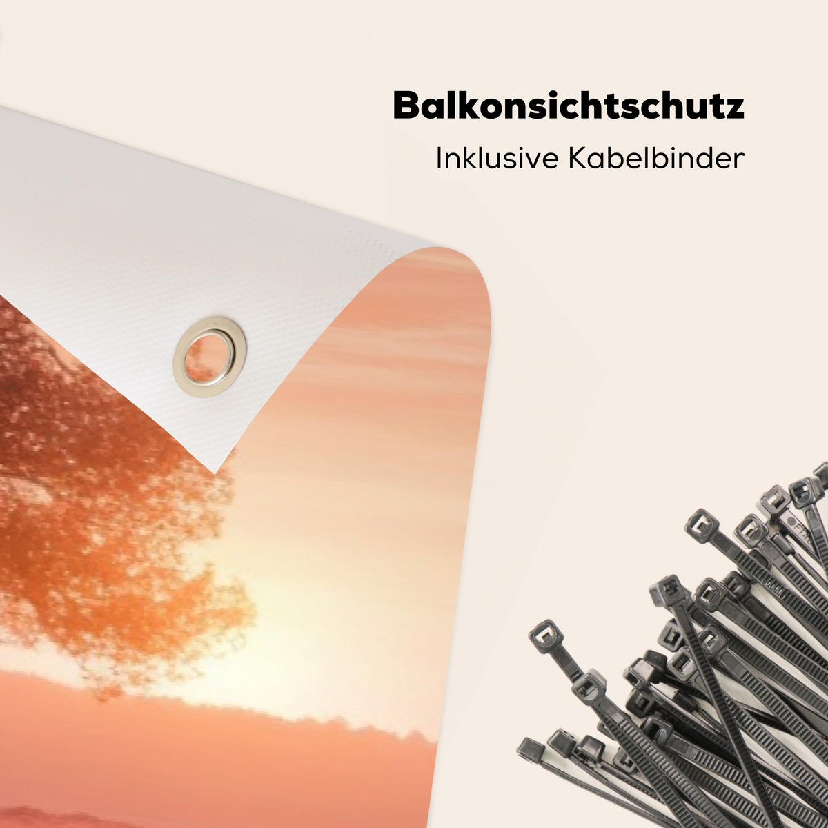 BALKON-SICHTSCHUTZ Baum - Heidekraut - Sonnenaufgang - Flieder, Kunststoff (300/95cm) - MuchoWow