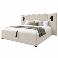 POLSTERBETT mit Stauraum, Leselampe und Matratze 160x200 cm Leinen Beige - Beige, Metall (160/200cm) - Beauniv