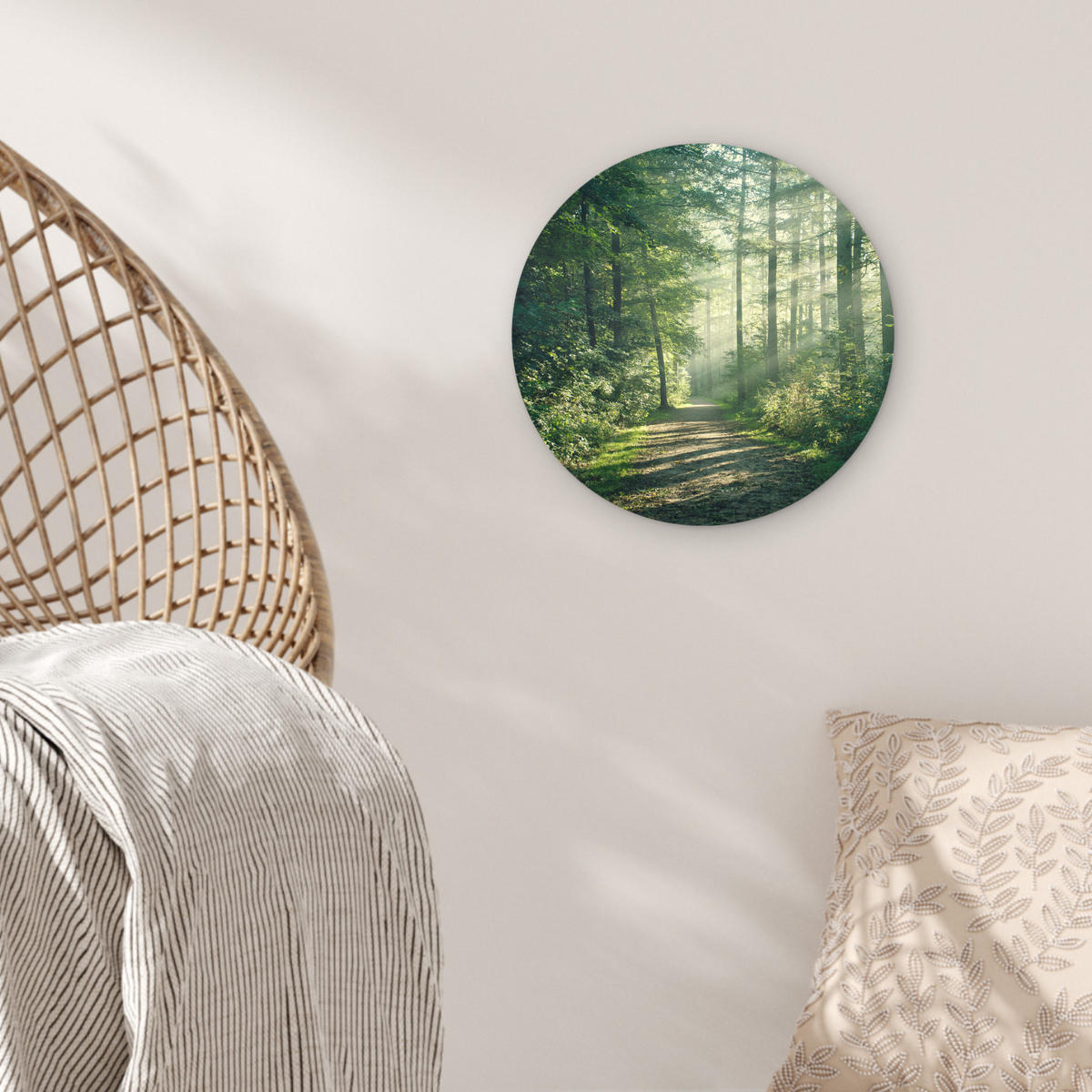 WANDBILD Wald - Weg - Sonne - Bäume - Grün - Natur Deko Wohnzimmer 30x30 cm - Waldgrün, Kunststoff (30/30cm) - MuchoWow