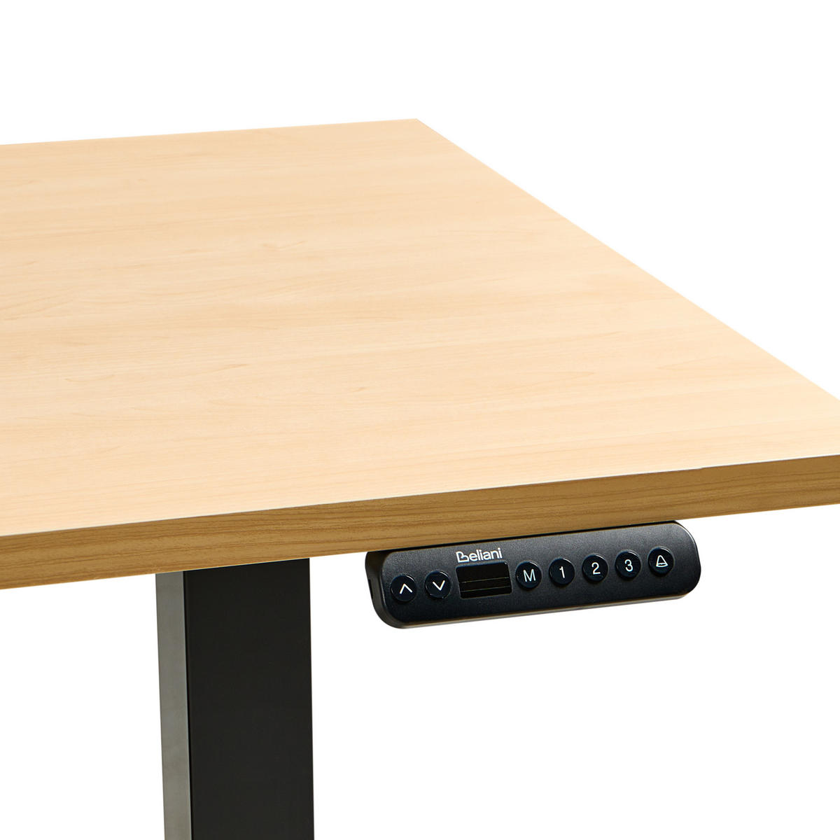 SCHREIBTISCH elektrisch höhenverstellbar 160/72 cm Schwarz/Hellbraun Destines - Hellbraun/Schwarz, Holzwerkstoff/Metall (72/160/63cm) - Beliani