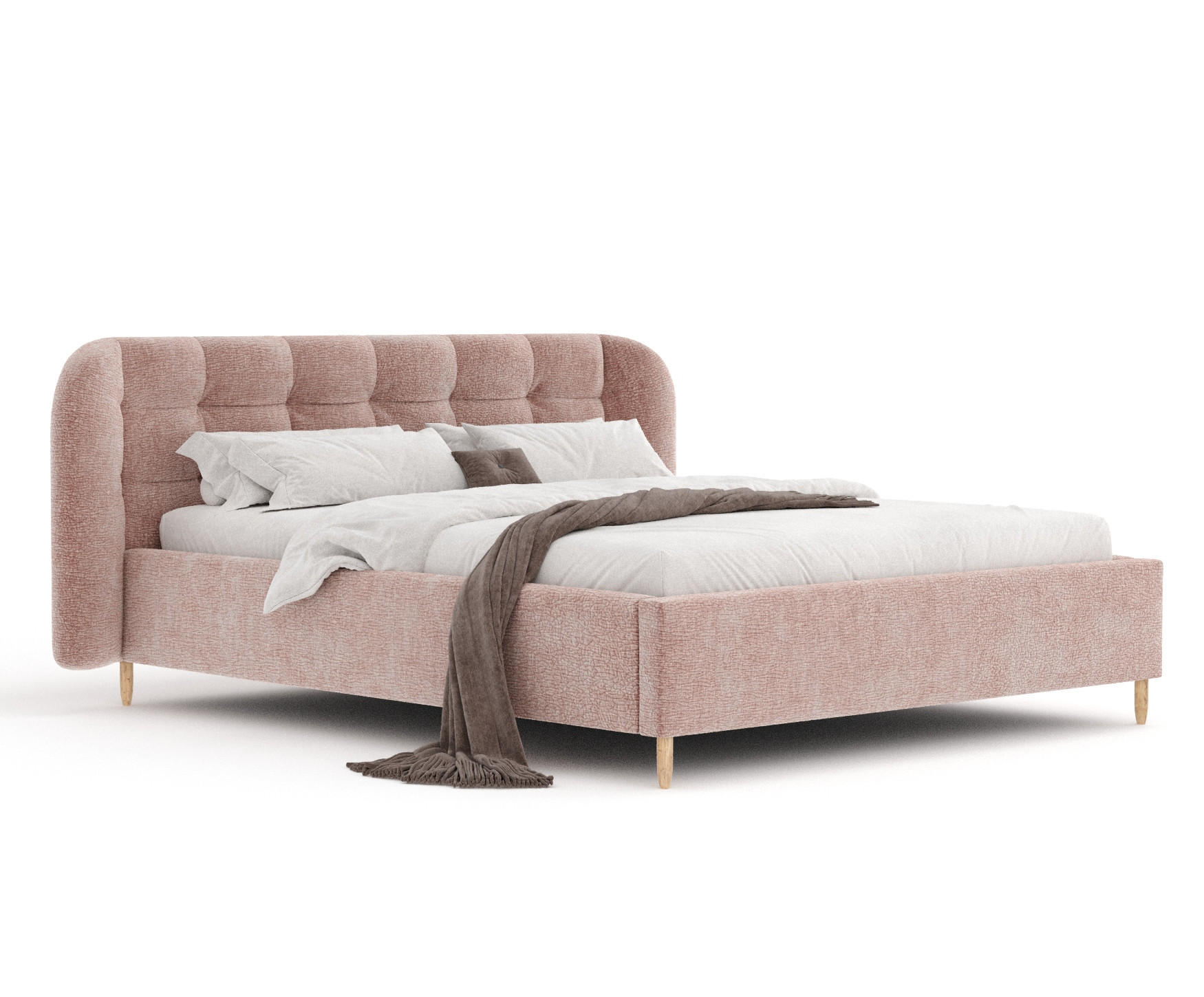 POLSTERBETT Nuno Rosa 180/200 cm im Chenille-Stoff - Pink/Naturfarben, Holz/Holzwerkstoff (180/200cm) - Maison de Reve