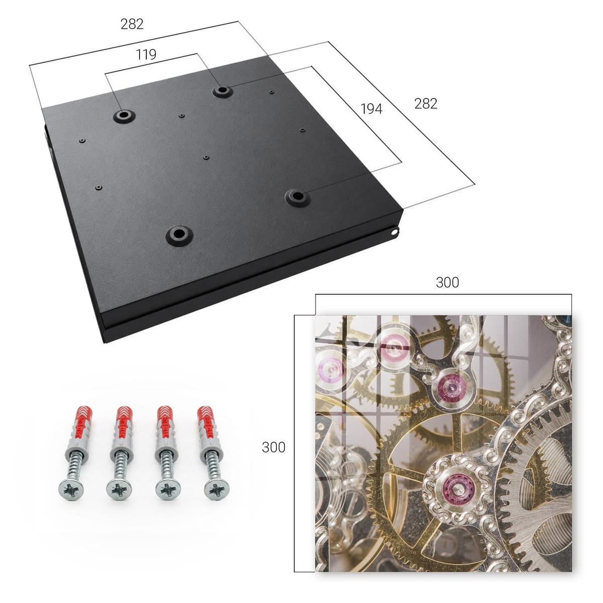 SCHLÜSSELBOX Schwarz 30x30 cm- Türöffnung nach rechts - Mechanische Eleganz - Grau, Metall (30/30/5cm) - TULUP