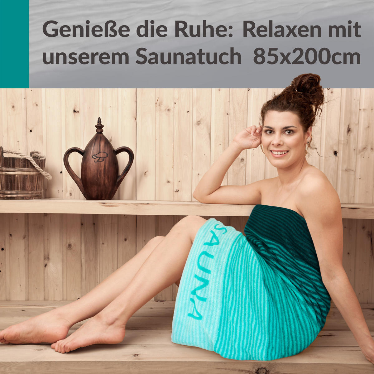 SAUNAHANDTUCH Helsinki Grün – Dunkelgrün 85x200 cm - Dunkelgrün/Grün, Textil (85/200cm) - Lashuma