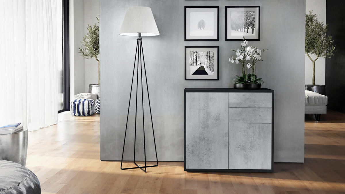 KOMMODE Ben Front in Beton Oxid Optik - Hellgrau, Holzwerkstoff (79/74/36cm) - Vladon