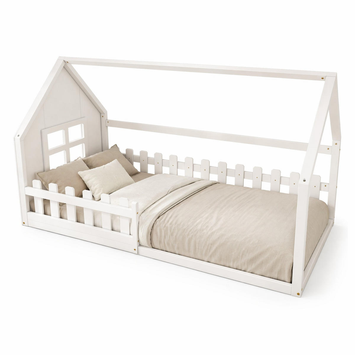 KINDERBETT 90/200 cm in Weiß in Hausform aus Kiefer und MDF - Weiß, Holz/Holzwerkstoff (90/200cm) - CHICFURN