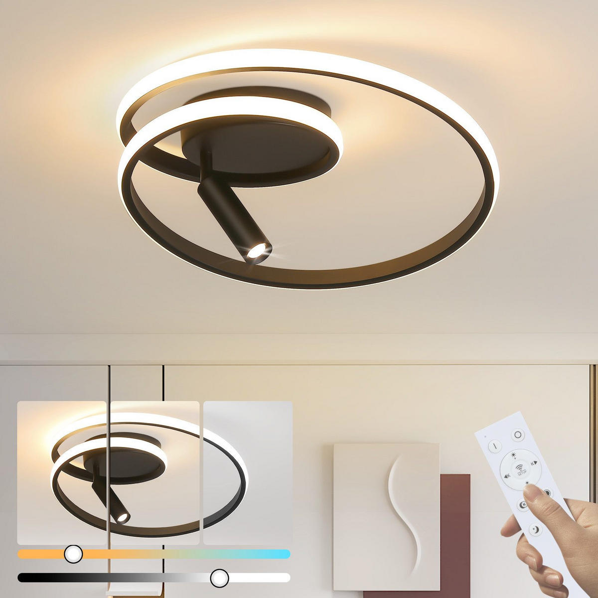 LED-DECKENLEUCHTE Lynton 40/40/12.5cm - Schwarz, Metall (40/40/12.5cm) - Nettlife