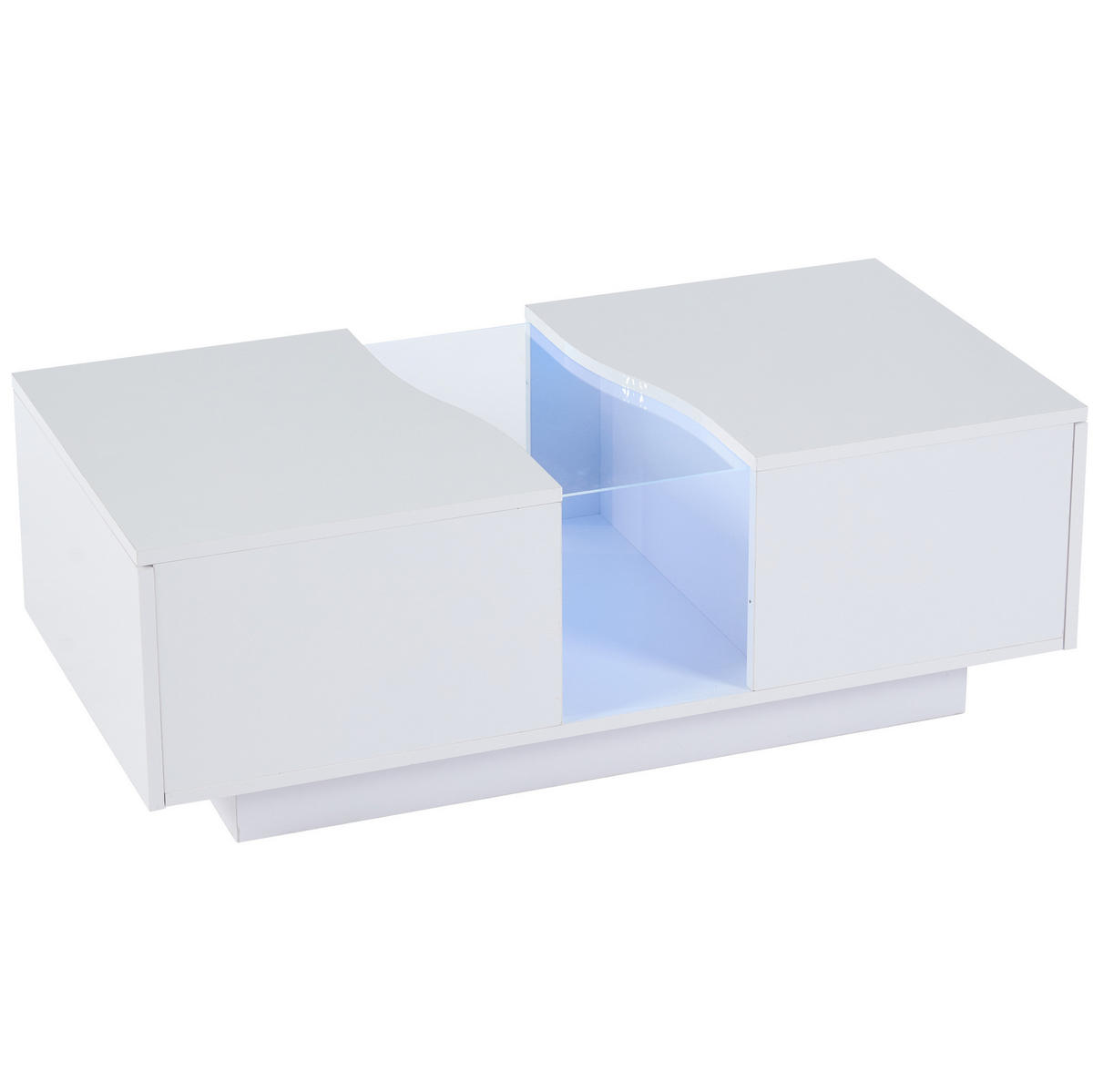 COUCHTISCH aus MDF 100x50x35 cm Weiß Hochglanz mit LED-Beleuchtung, 2 Schubladen und Acrylplatte - Weiß, Holzwerkstoff (100/50/35cm) - IVMEU