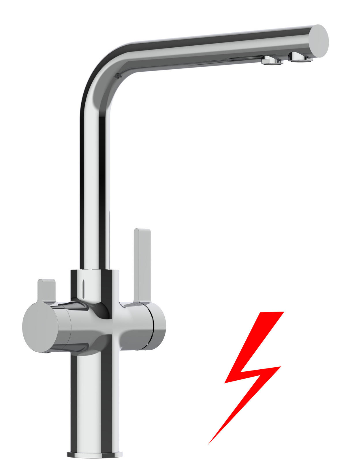 NIEDERDRUCK-3-WEGE-KÜCHENARMATUR, Verchromt, 360° schwenkbar - Chromfarben, Metall (22.4/34.8/22.4cm) - VIZIO