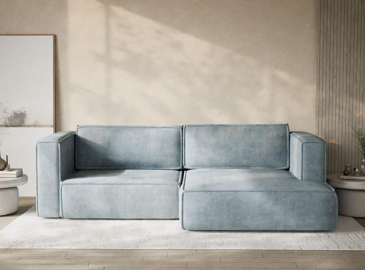 ECKSOFA MIT SCHLAFFUNKTION Velto Hellblau Webstoff - Schwarz/Hellblau, Holz/Holzwerkstoff (250/152cm) - Maison de Reve