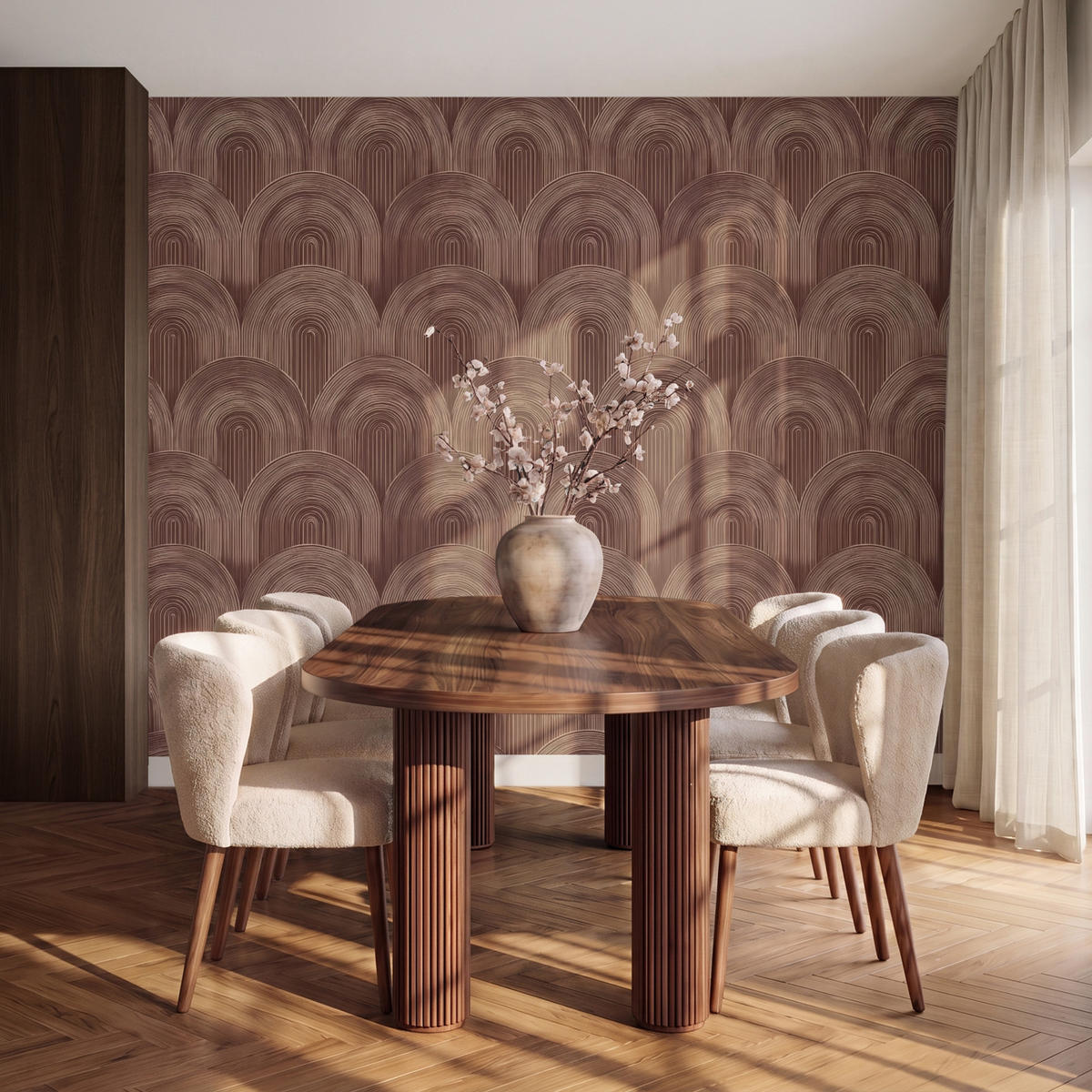 TAPETE - Rhythmic - Aufschlag - Braun - 240x200 cm - Dunkelbraun, Papier (240/200cm) - OnlyWow