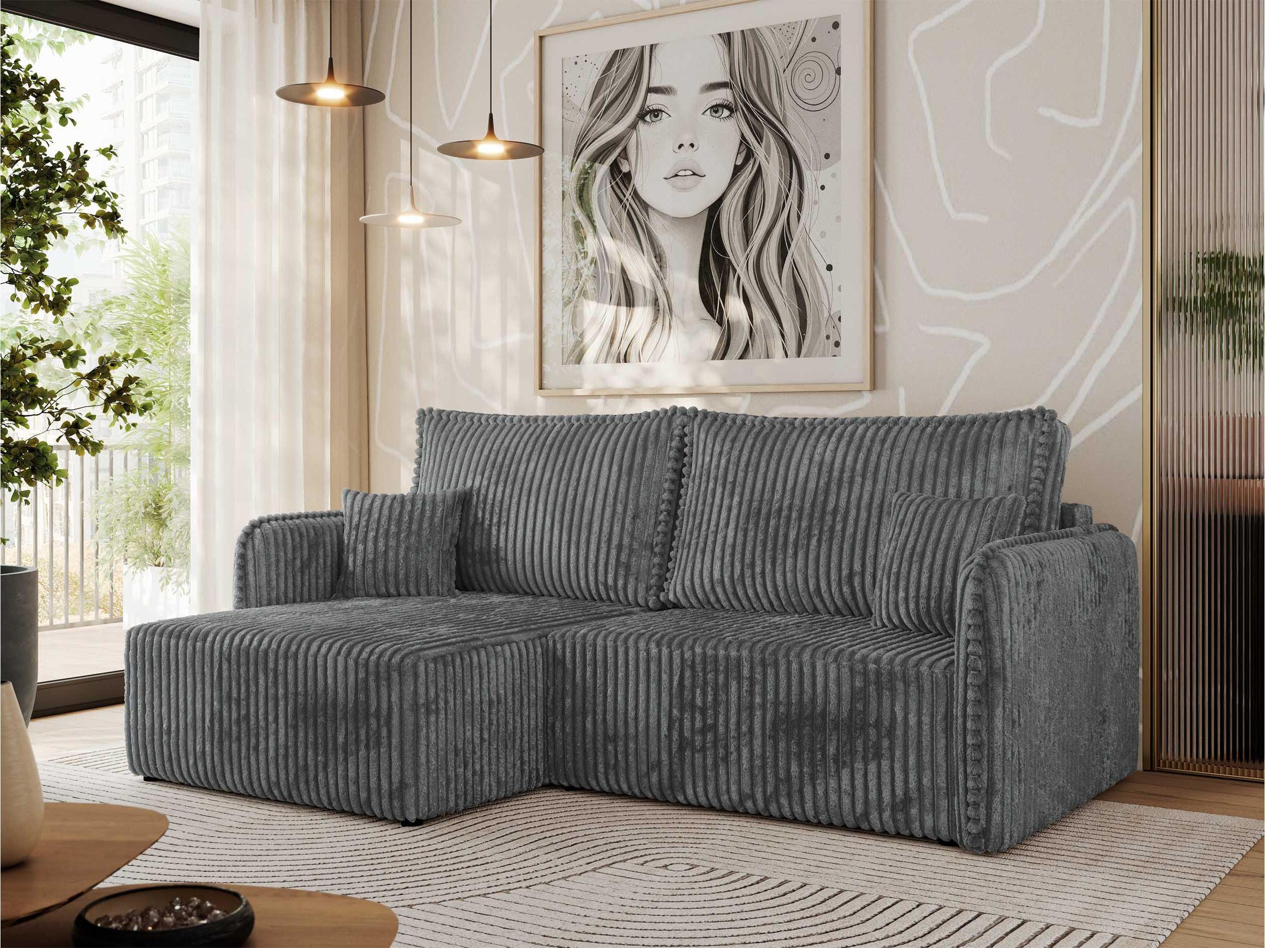 ECKSCHLAFSOFA MESTO L Dunkelgrau Cord - links - Dunkelgrau/Schwarz, Kunststoff/Textil (227/147cm) - MKS