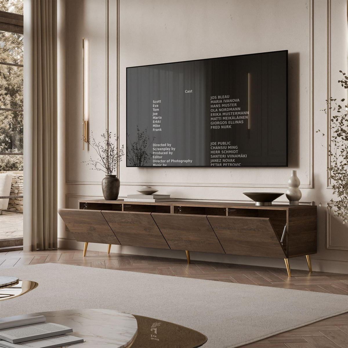 TV-UNIT COLGANTE in Nussbaum, 200 cm, auf hohen Füßen LED - Nussbaumfarben, Holzwerkstoff (200/49/40cm) - Lookway