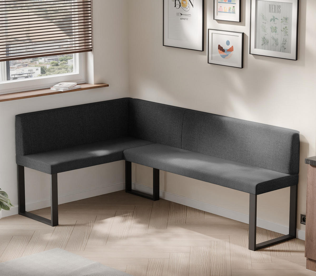 ECKBANK links SANA U Webstoff glatt, 128/168 cm Anthrazit - Anthrazit, Textil/Metall (128/168cm) - Idohome