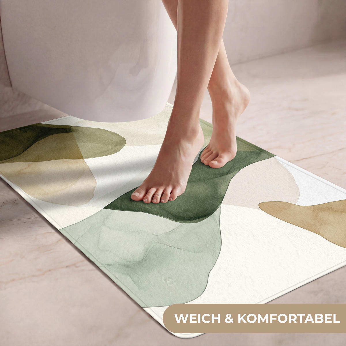 WC-VORLEGER Japandi - Abstrakt - Grün Toilettenvorleger 60x90 cm - Grün, Kunststoff/Textil (60/1cm) - OnlyWow