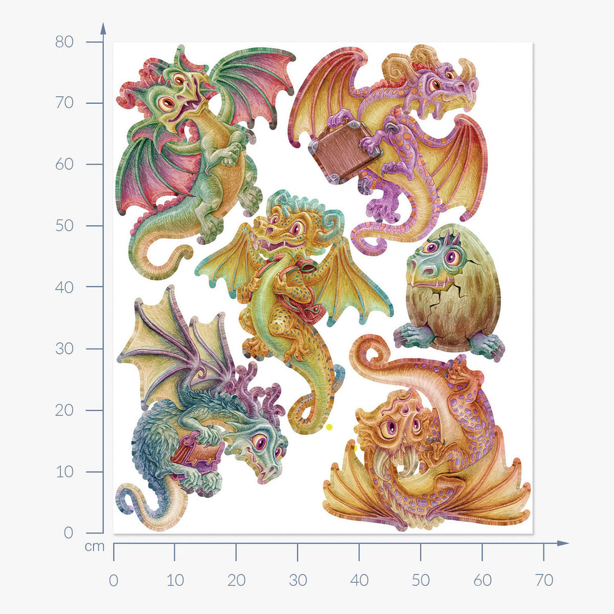 WANDAUFKLEBER 60x51cm - Kleine Drachen - Multicolor, Kunststoff (60/51/0.1cm) - Wallfluent