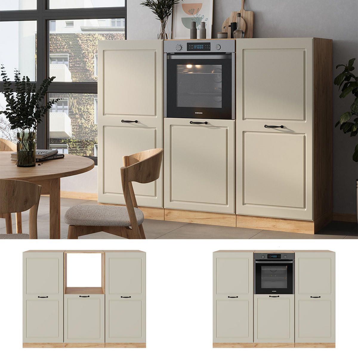 KÜCHENBLOCK R-Line, Sand Landhaus/Goldkraft Eiche, 180 cm ohne Arbeitsplatte - Honigeiche/Beige, Holzwerkstoff (180/143/46cm) - Vicco