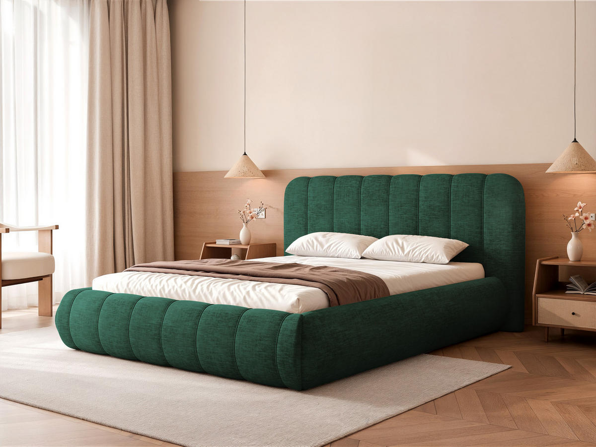 POLSTERBETT Gallo 160x200 cm Smaragdgrün Chenille – (Doppelbett mit Bettkasten, Lattenrost, voluminöses Kopfteil) - Smaragdgrün, Holz/Holzwerkstoff (160/200cm) - Ravio