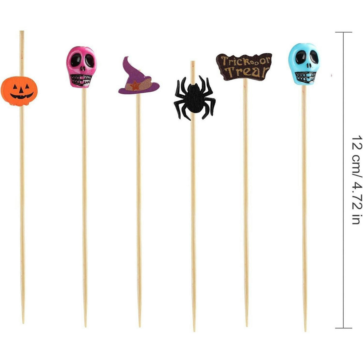 COCKTAILSPIESSE Halloween 200-teiliges Set 12 cm Bambus Totenkopf Kürbis Geist Fledermaus - Multicolor, Holz (1/1/12cm)